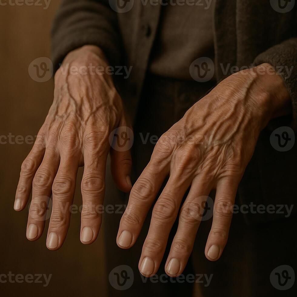 Wrinkled hands of an old man. Close-up. photo