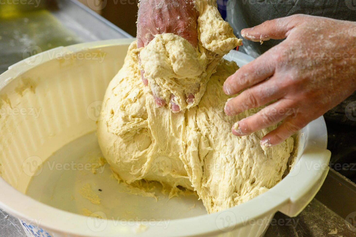 the process of making homemade bread dough photo