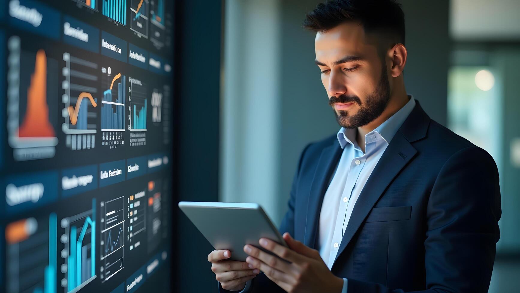 Businessman Analyzes Data on Interactive Dashboard photo