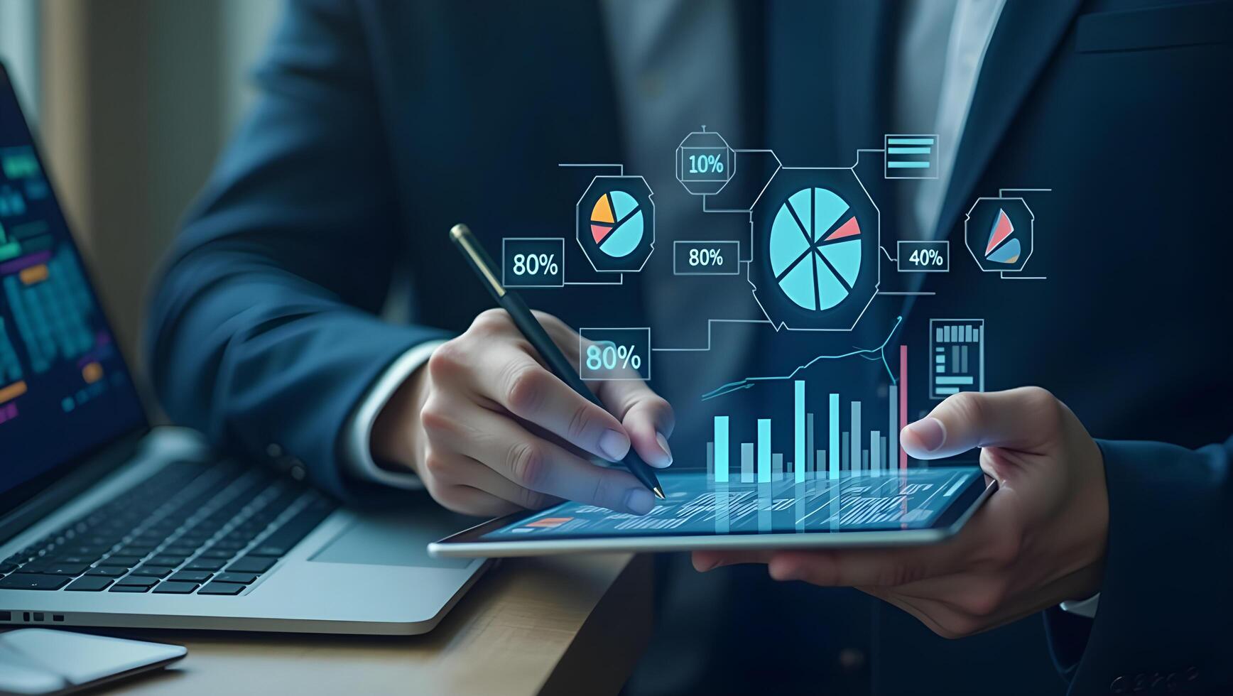 Interactive Business Analytics Interface Showing Progress Metrics and Growth Visuals photo