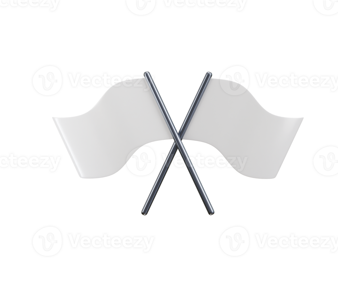 Two Crossed White Blank Flags icon 3d rendering illustration png
