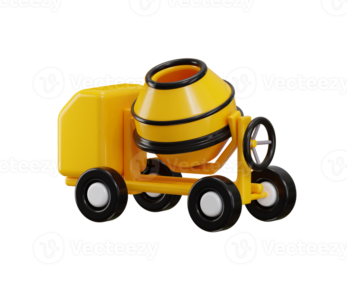 Concrete mixer icon 3d render concept of building construction elements icon illustration png