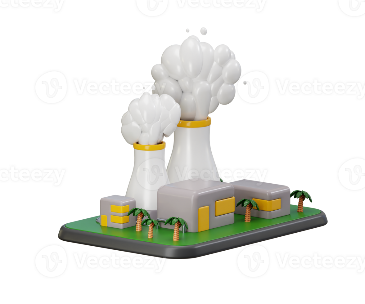 Power plant icon 3d render concept of industrial building on Electricity Power generation unit illustration png