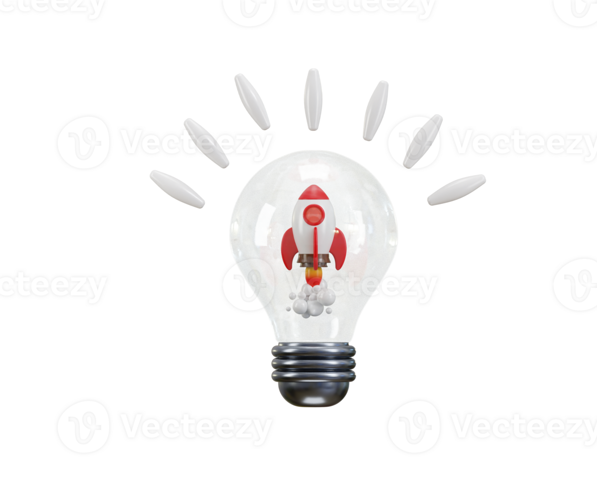 Bulb with rocket icon 3d render concept of Business Startup idea icon illustration png