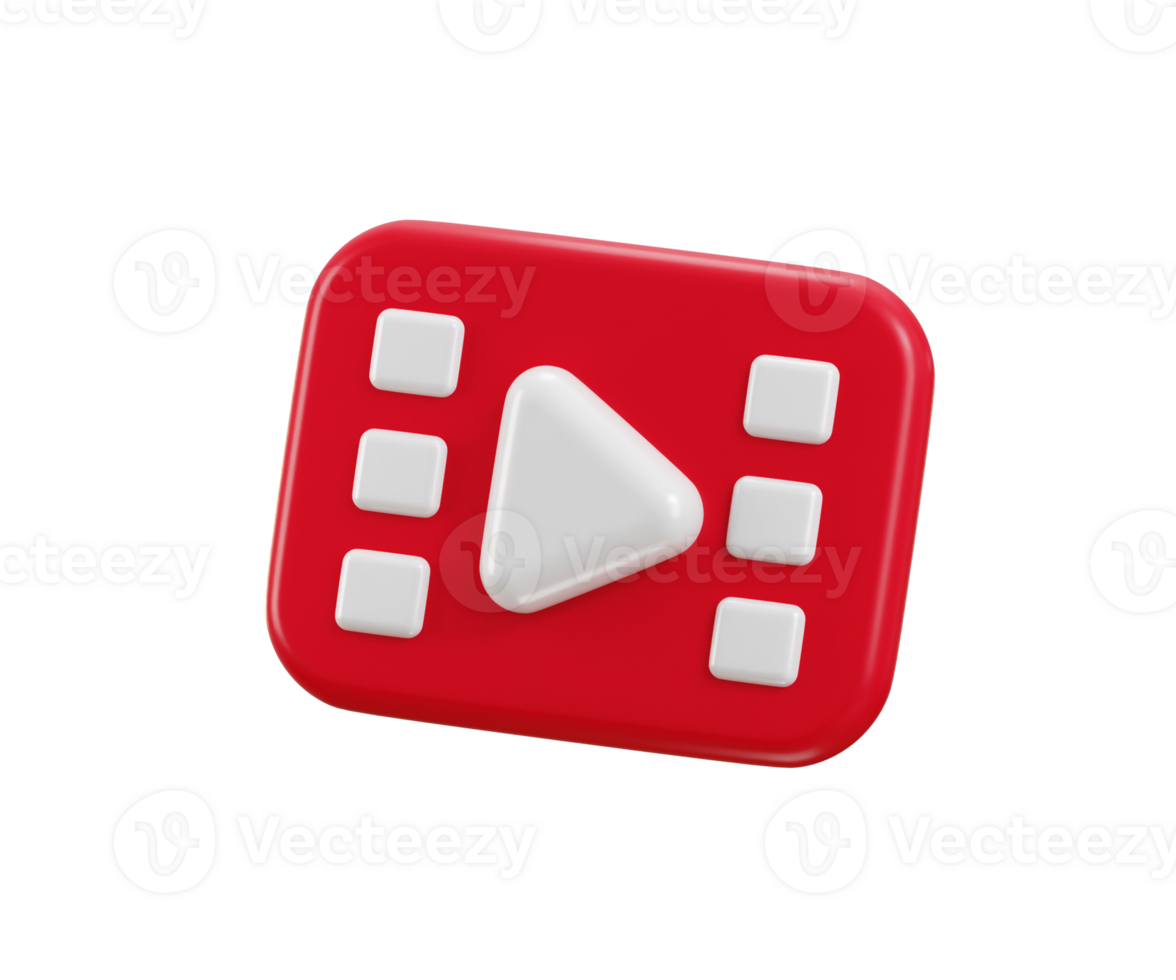media play button icon 3d render concept of film tape reel, Multimedia, cinematography, broadcasting icon illustration png