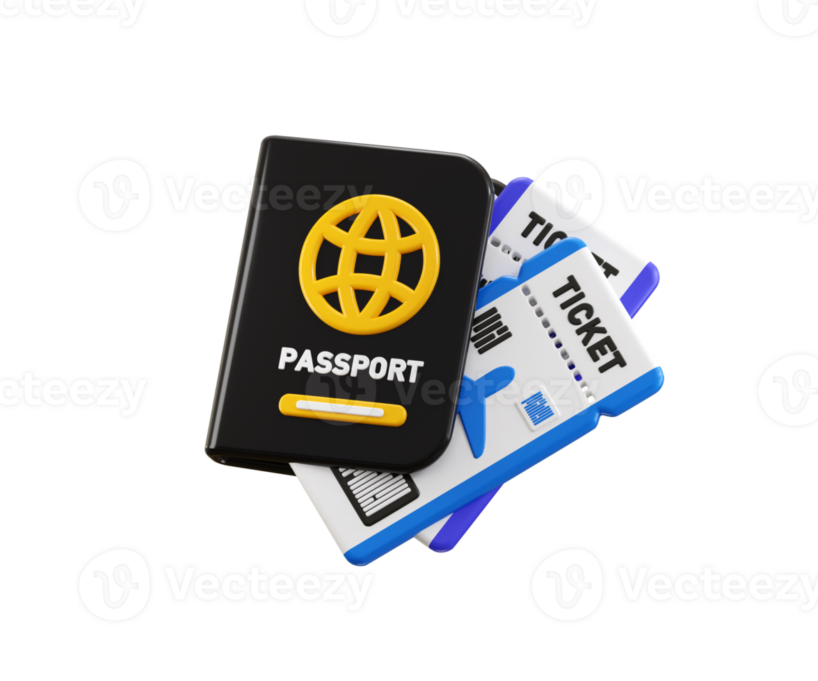 Passport and Flight ticket icon 3d render concept of Travel document, boarding pass icon illustration png