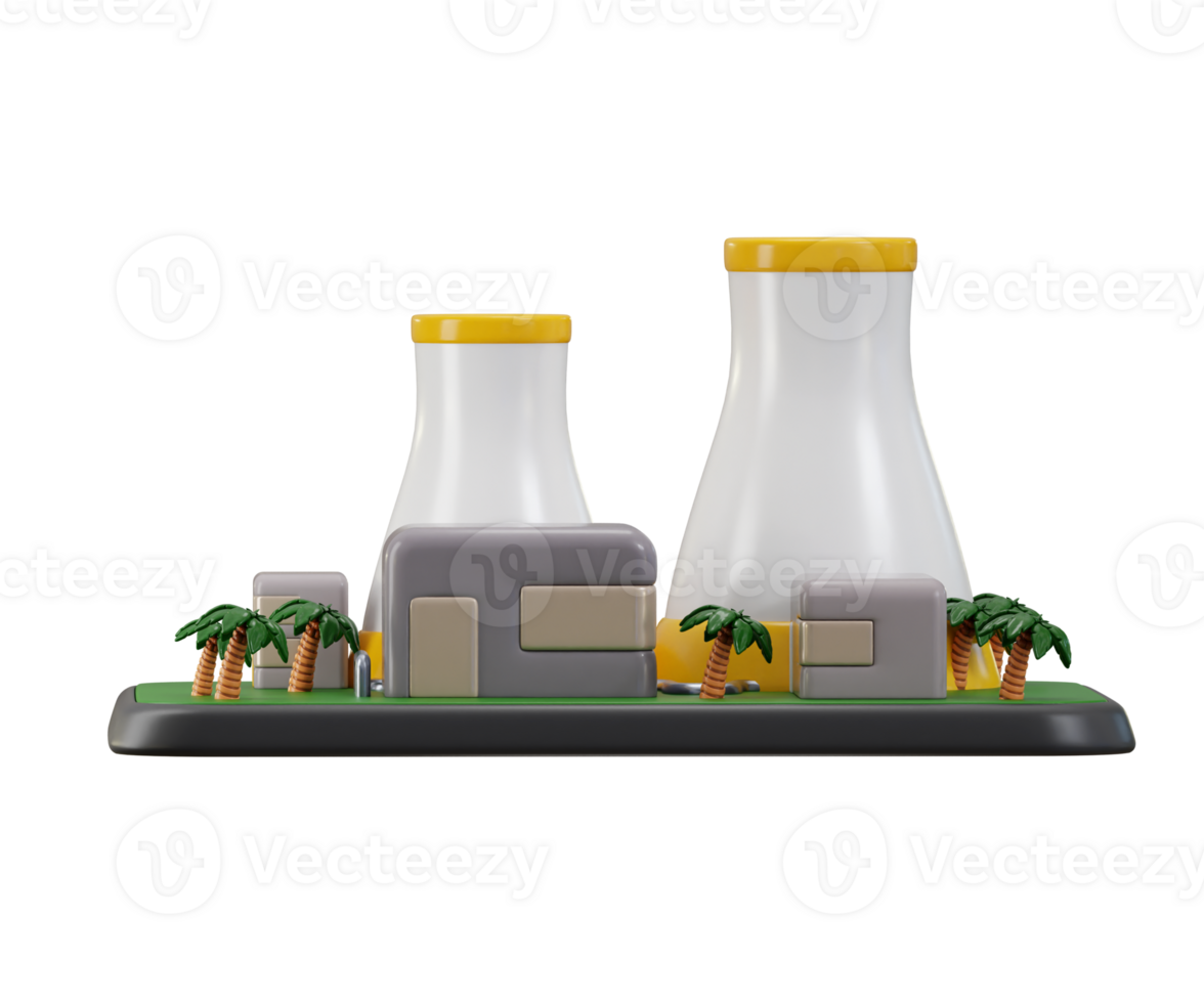 Nuclear power plant icon 3d render concept of industrial building on Electricity Power generation unit illustration png