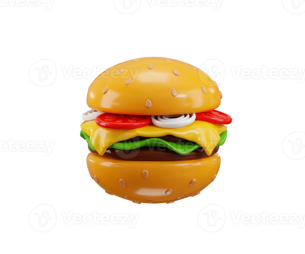 Delicious cheeseburger icon 3d render concept of fast-food juicy burger illustration png