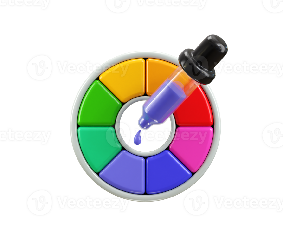 Color picker icon 3d render concept of color palette, color picker and color wheel icon illustration png