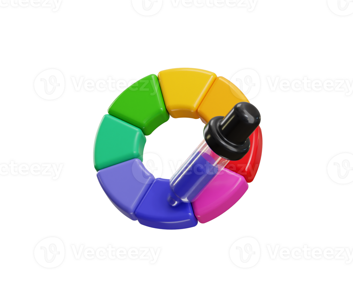 Color picker icon 3d render concept of 3d round color plat colorful creative illustration design png