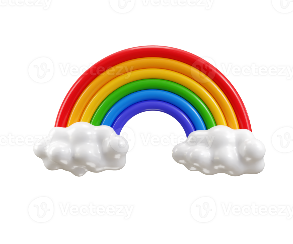 Rainbow on white clouds icon 3d render concept of good weather on colorful rainbow illustration png