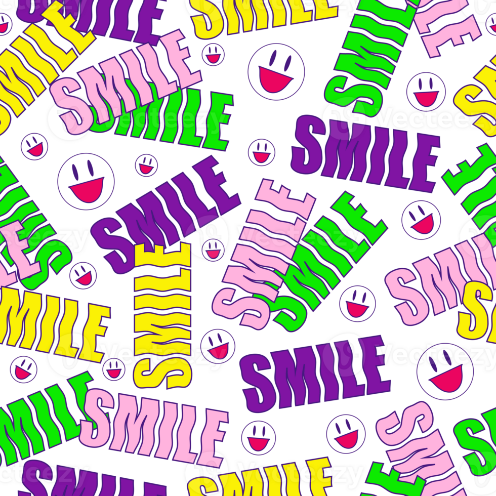 Bright playful pattern with quote word smile png