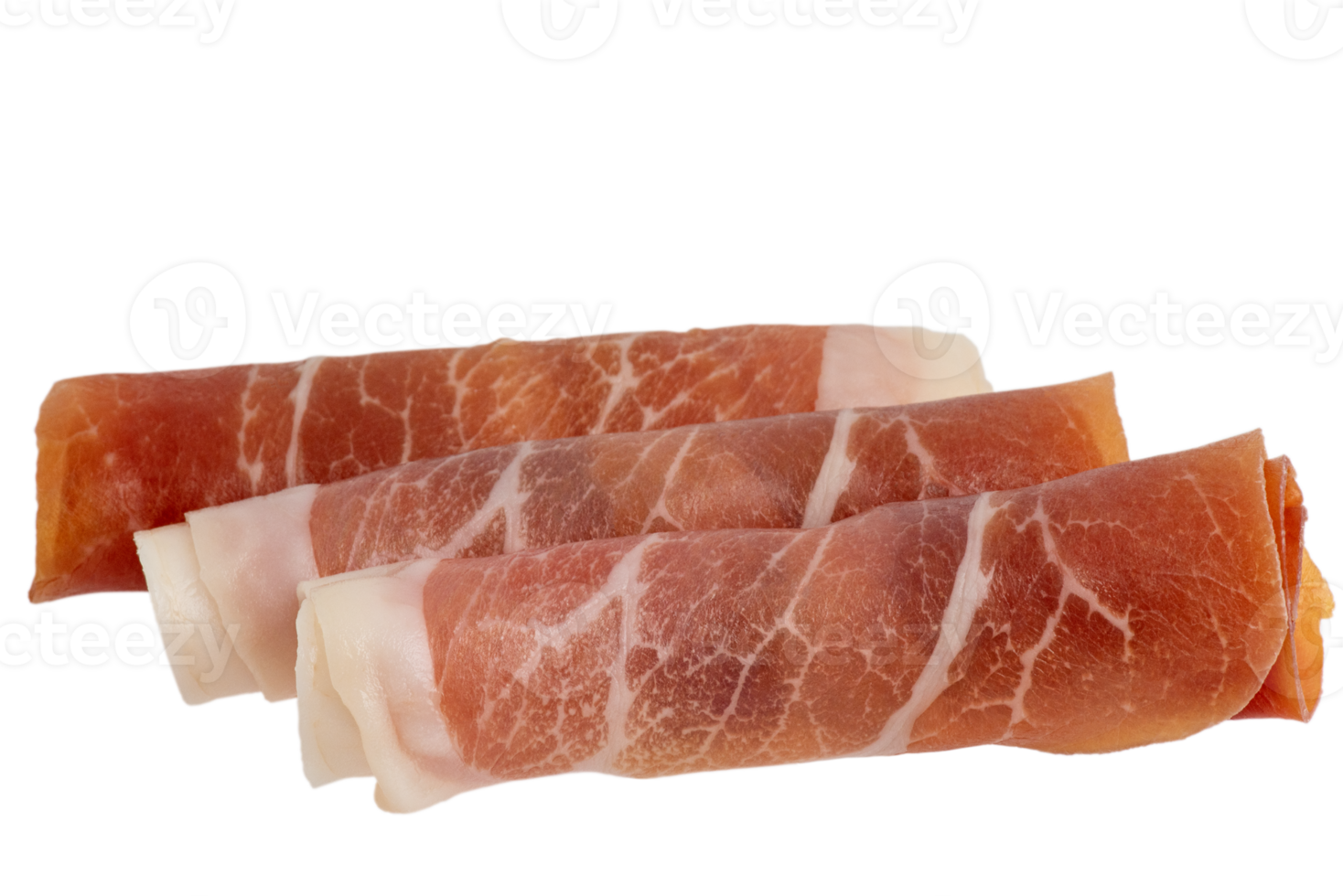 Jamon meat rolled up in a roll isolate. Delicious dried meat. png