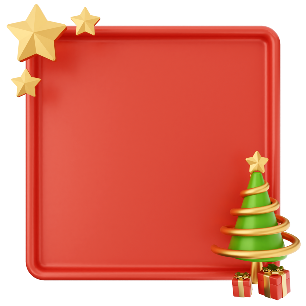 A red square with a christmas tree and gold stars png