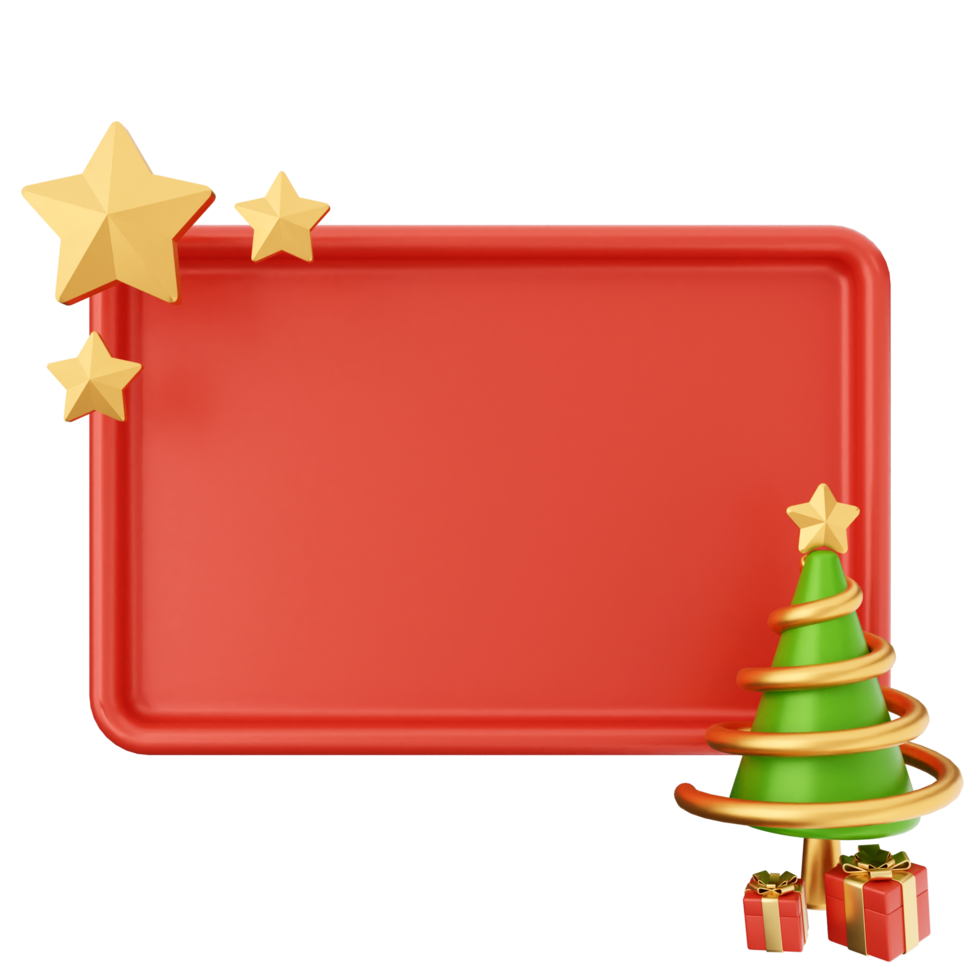 Christmas red frame with gold stars and a christmas tree png