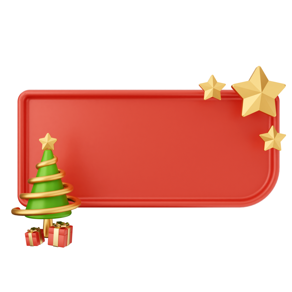 Christmas red banner with gold stars and a christmas tree png
