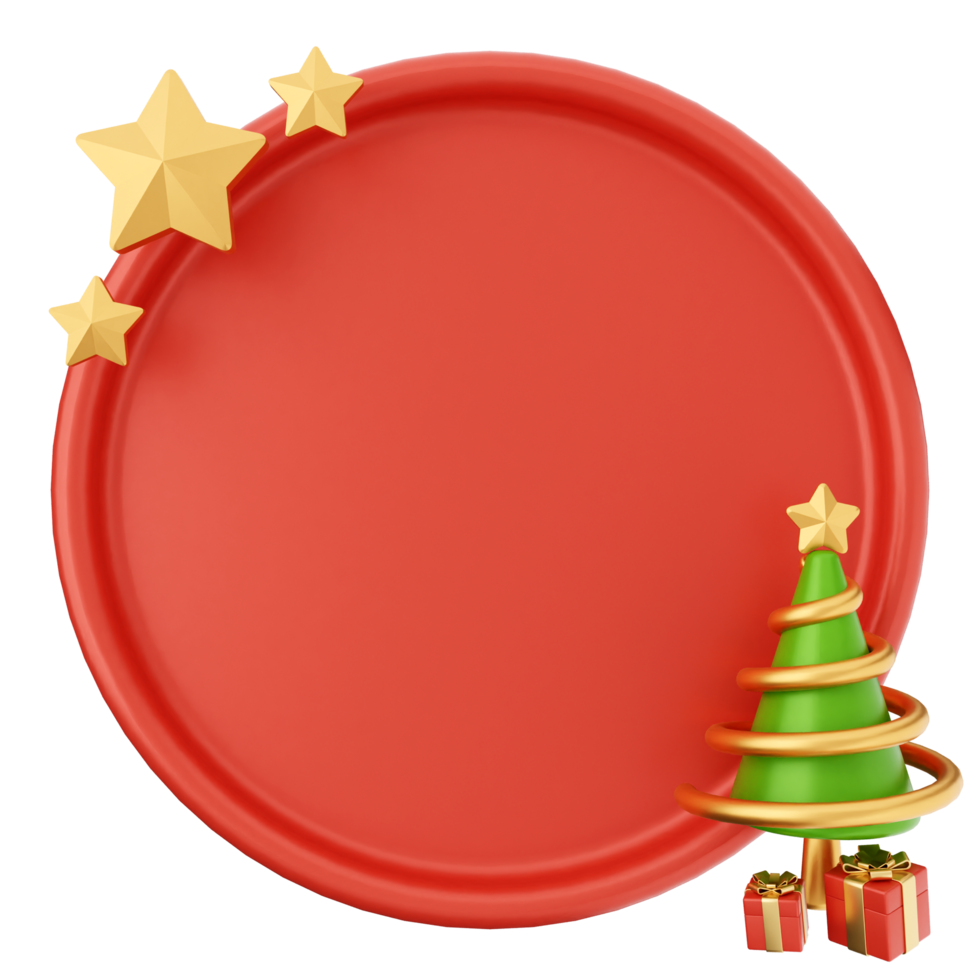 A red plate with a christmas tree and presents png