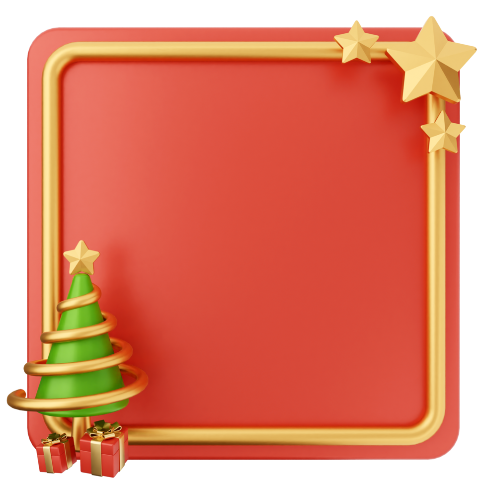 Christmas frame with gold stars and a red square png