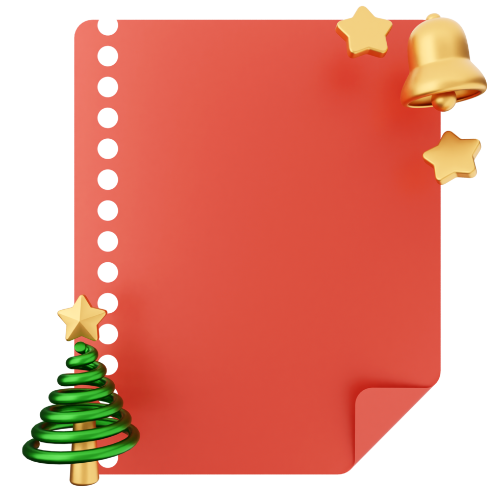 Christmas tree and bells on a red sheet of paper png