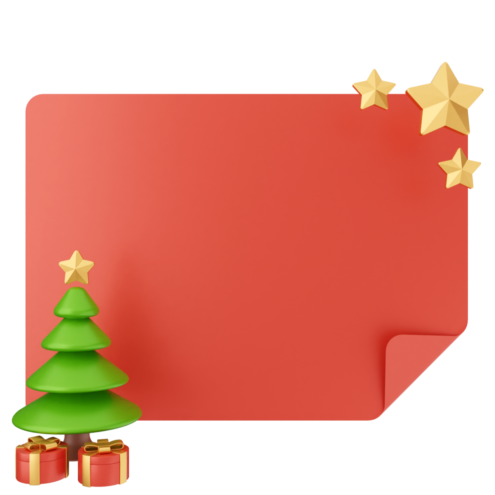 A red christmas tree and presents are on a red paper png