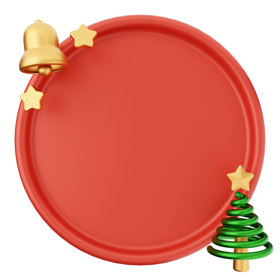 A red plate with a christmas tree and bell png