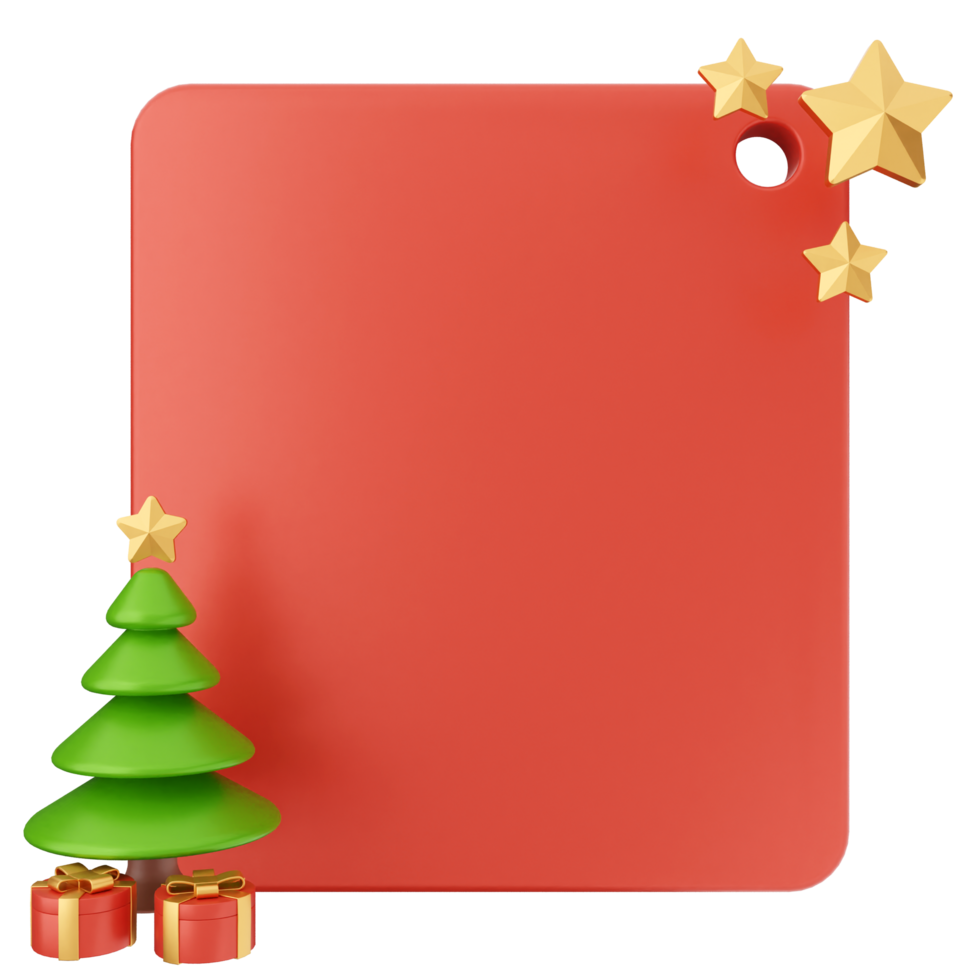 A red board with a christmas tree and presents png