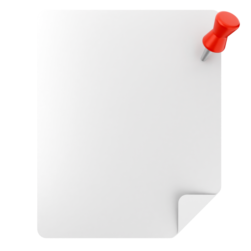 A white paper with a red push pin on it png