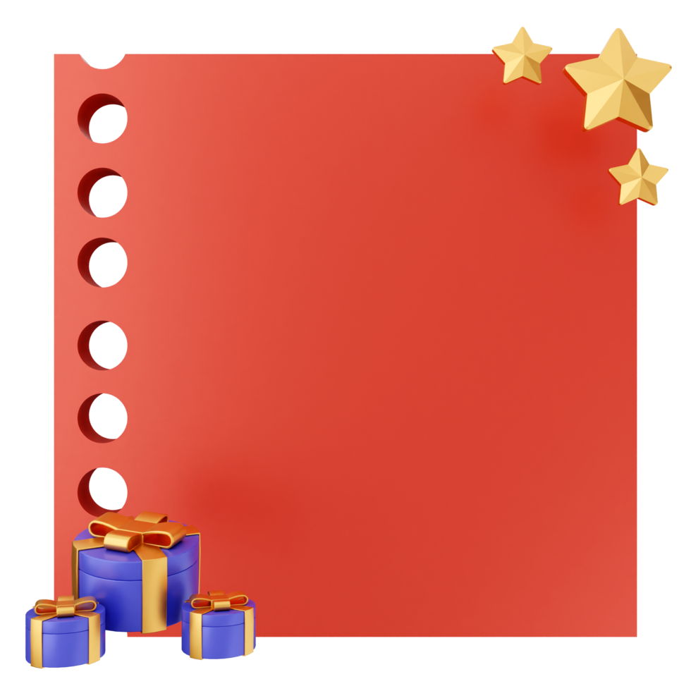 A red paper with a star and gift boxes png