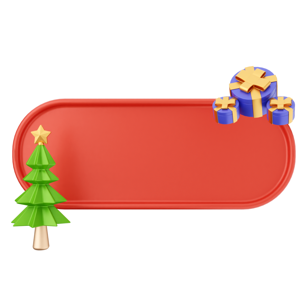 Christmas tree and gift box on a red banner png