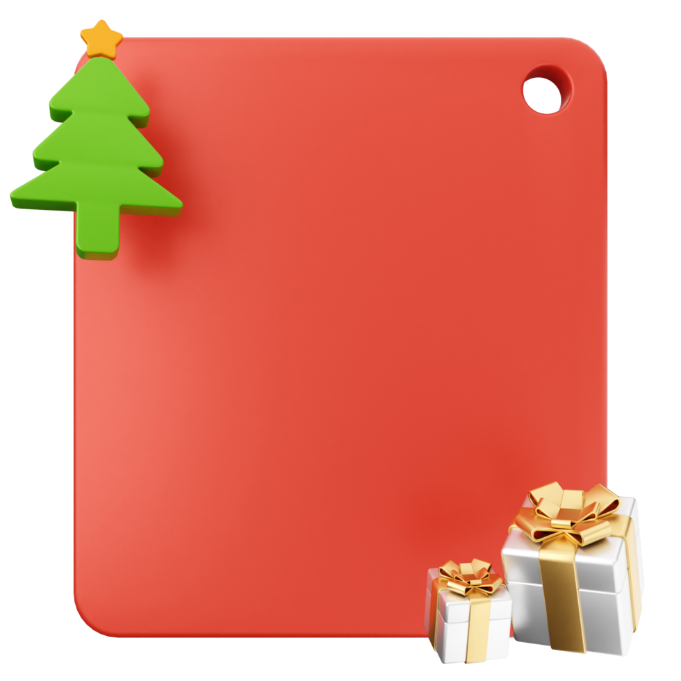A red cutting board with christmas tree and presents png