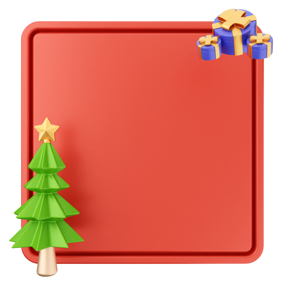A red square with a christmas tree and gift png