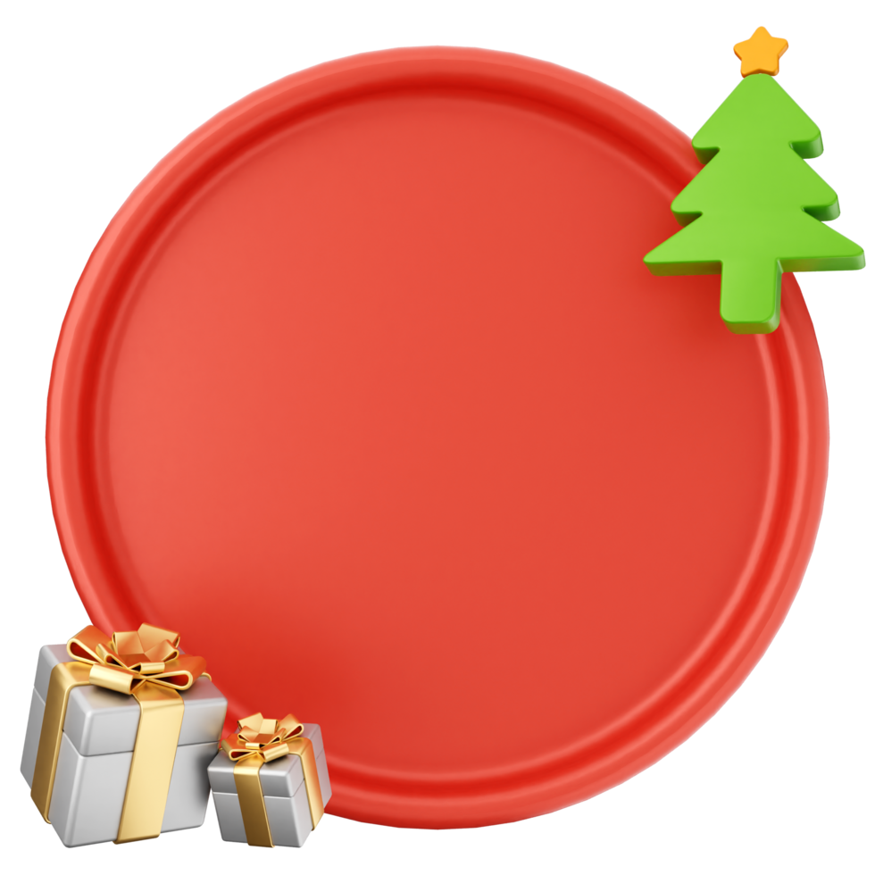 A red plate with christmas tree and presents png