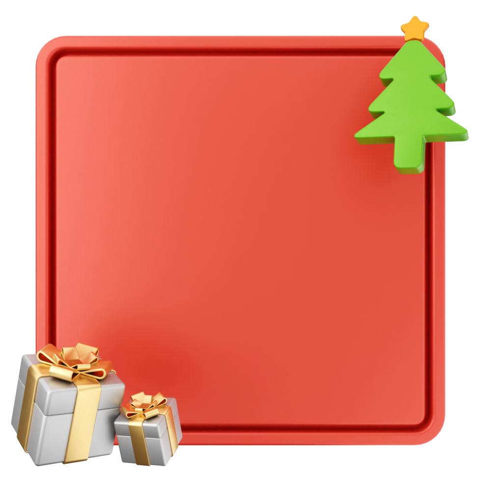 A red square with presents and a christmas tree png