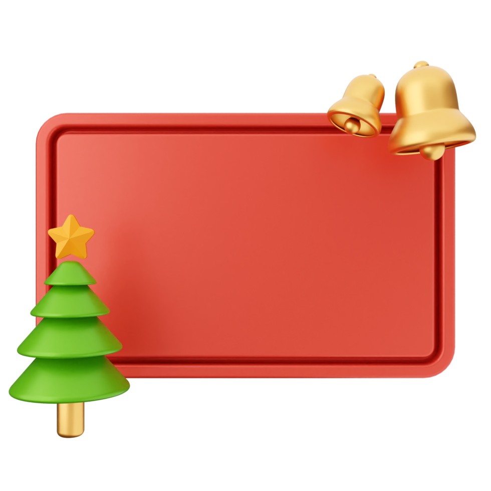 Christmas red frame with bells and tree png