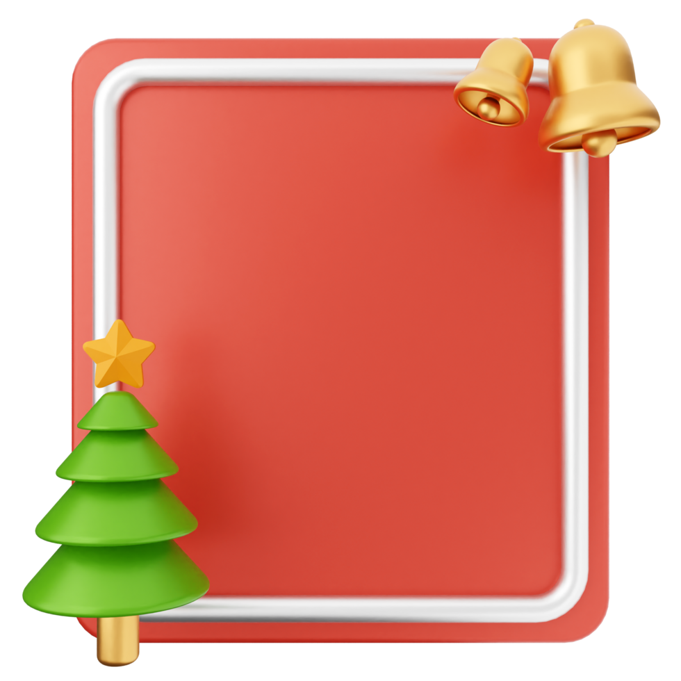 A red frame with a christmas tree and bells png