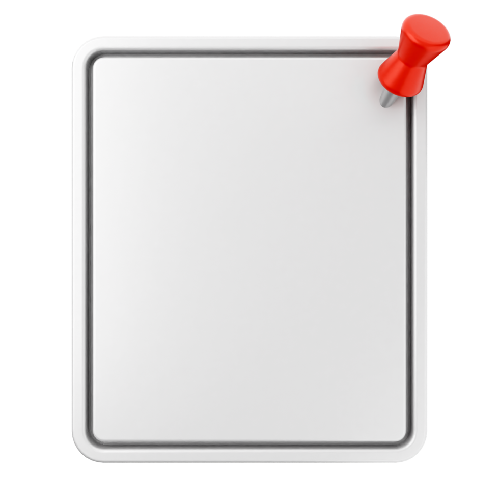A white board with a red push pin on it png