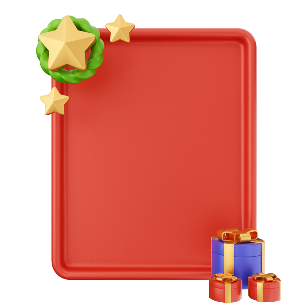 A red frame with christmas decorations and gifts png
