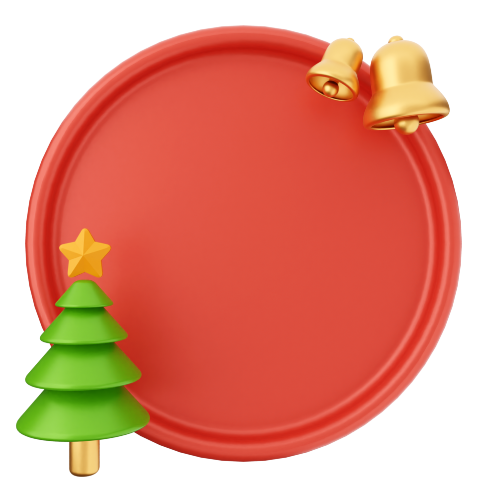 Christmas tree and bells on a red plate png