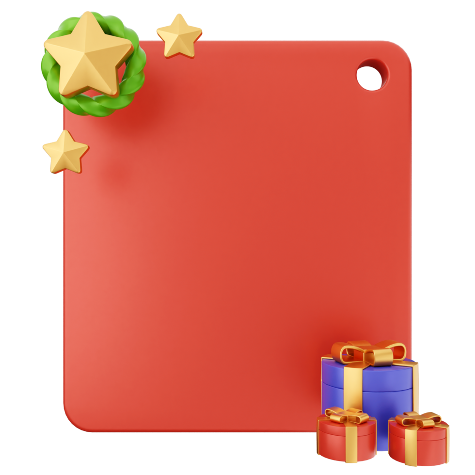 A red cutting board with gifts and stars png