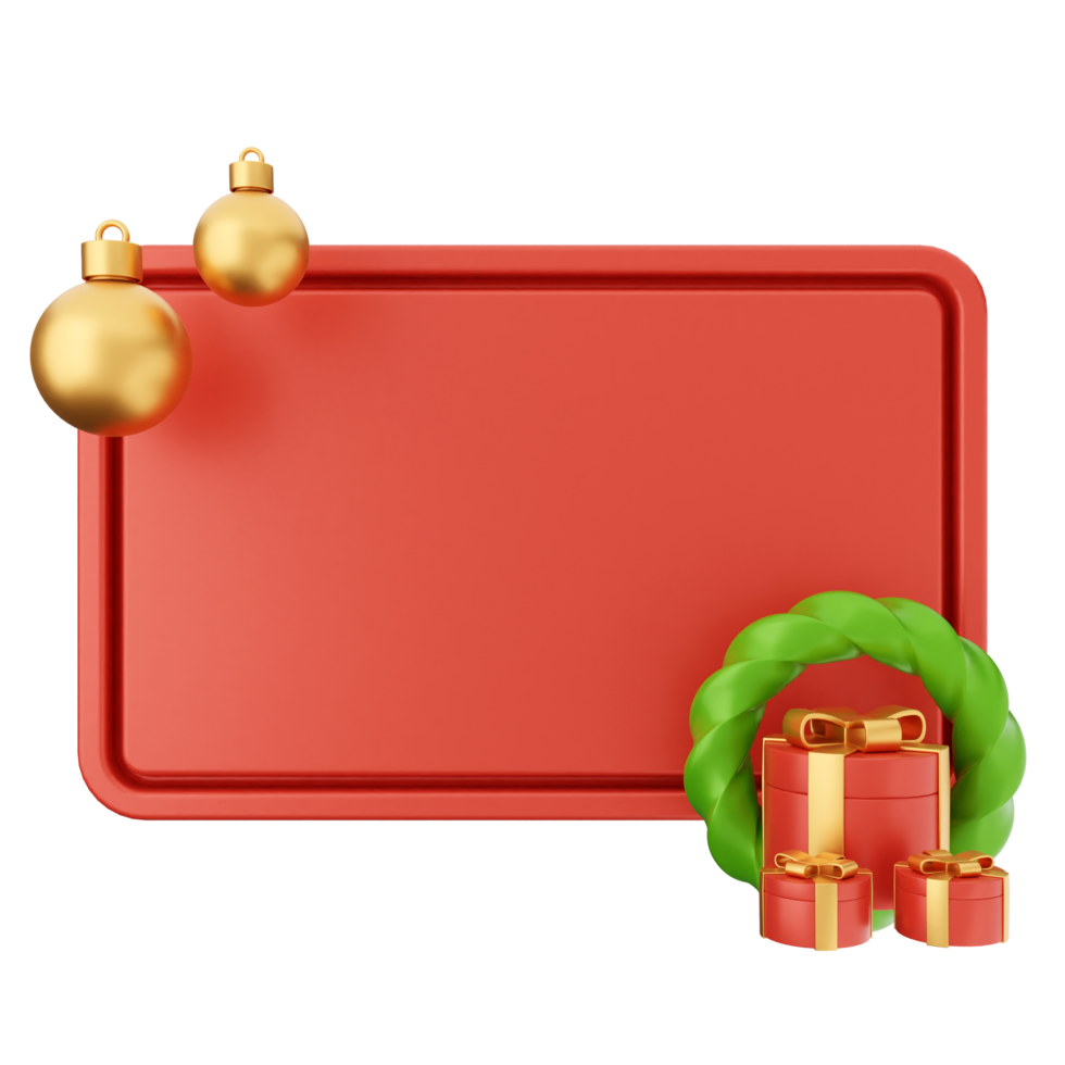 Christmas red board with christmas decorations png
