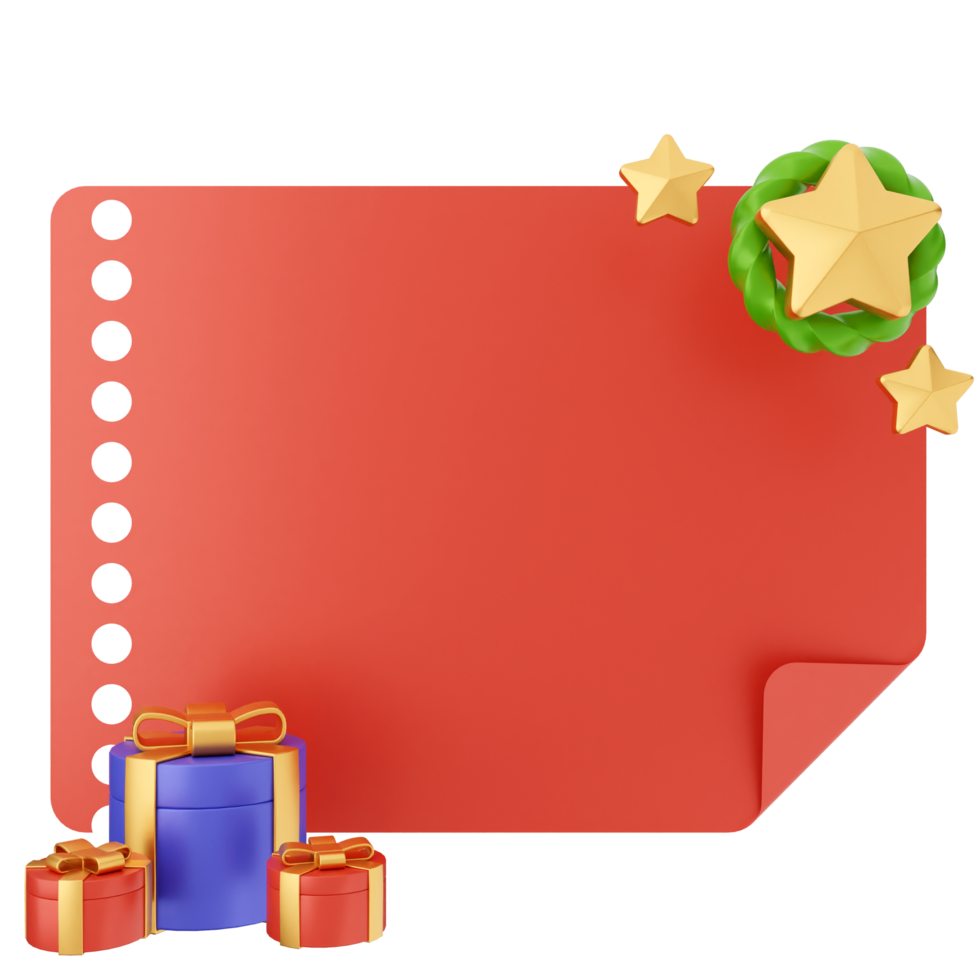 A red paper with gifts and a star png