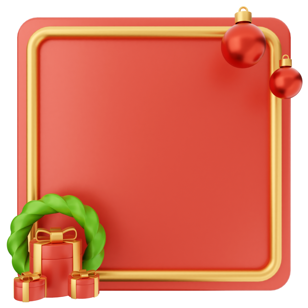 Christmas frame with red background and gold decorations png
