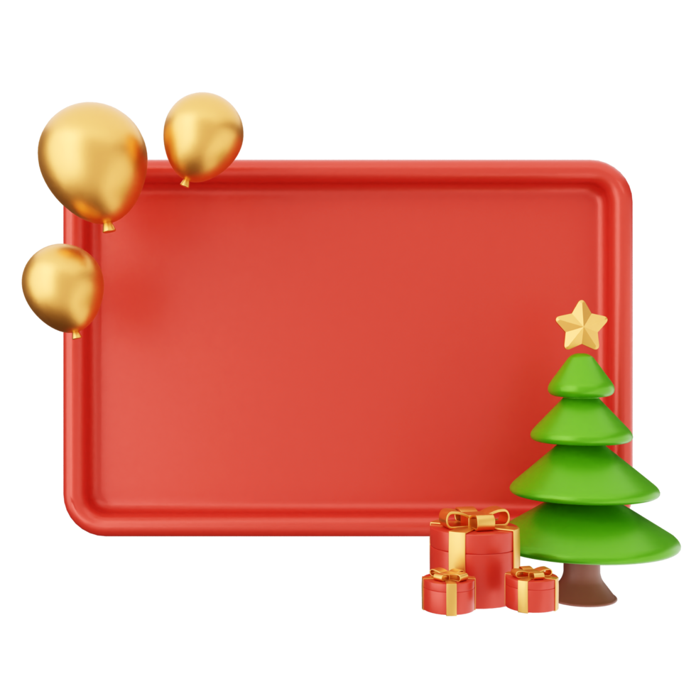 A red plate with a christmas tree and gold balloons png