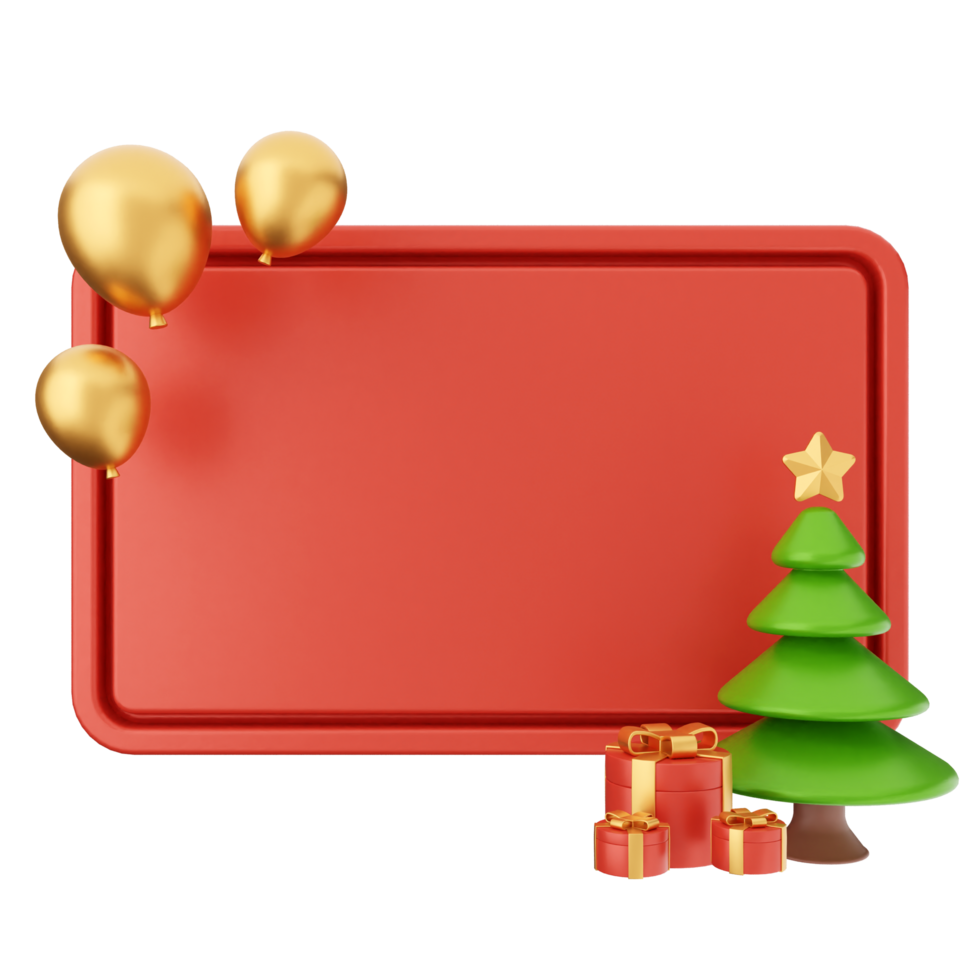 A red board with christmas decorations and a tree png