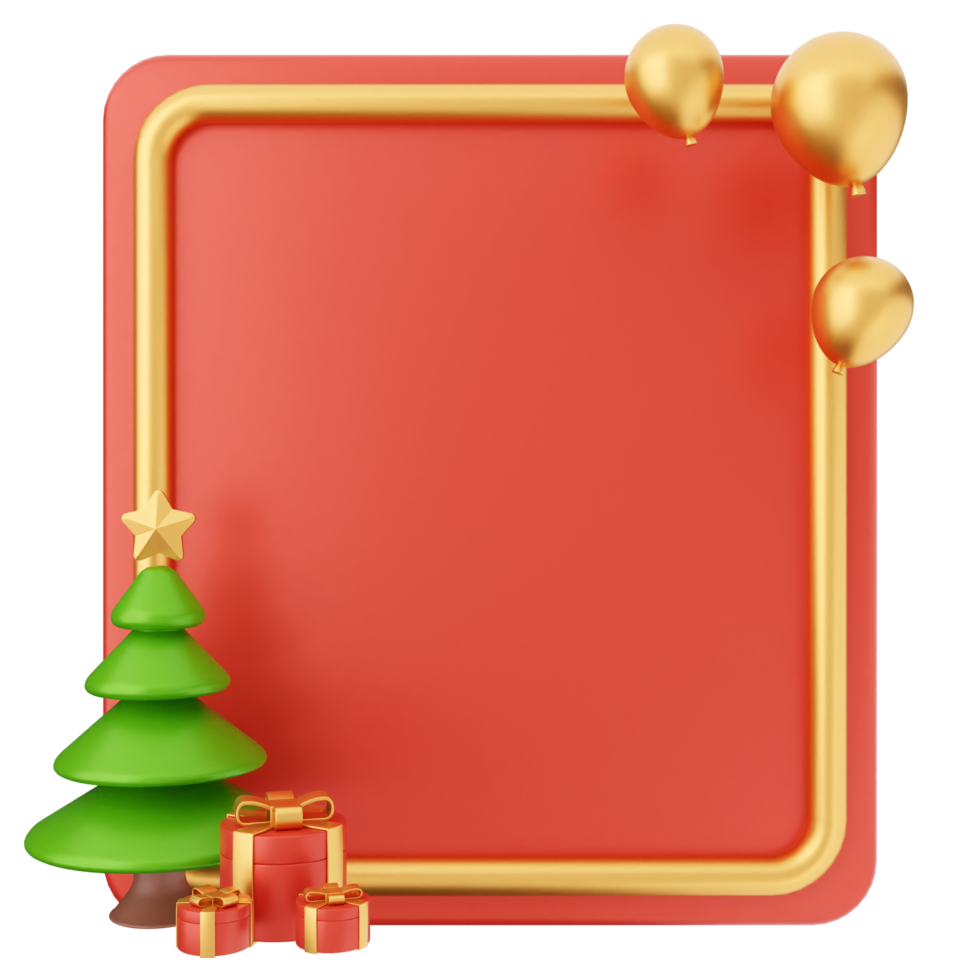 A red frame with a christmas tree and balloons png