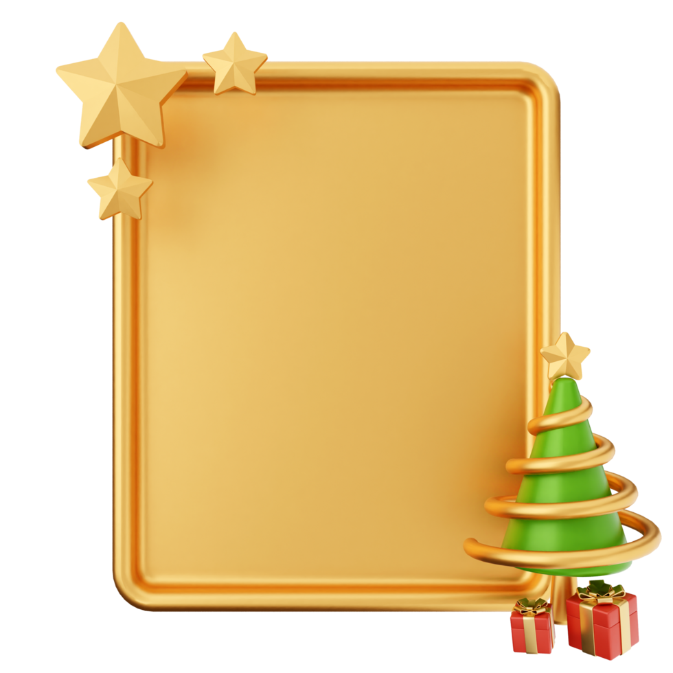 Gold frame with christmas tree and presents png