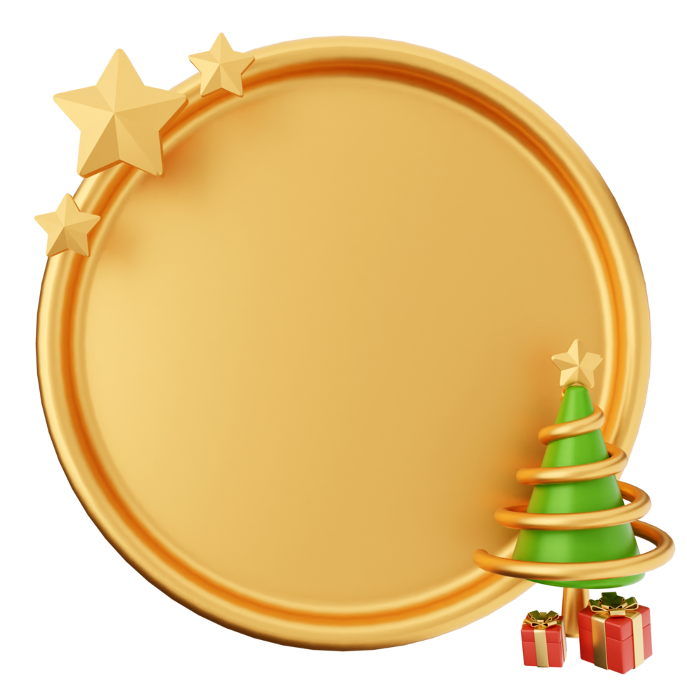 Golden christmas tree with stars and a gold plate png