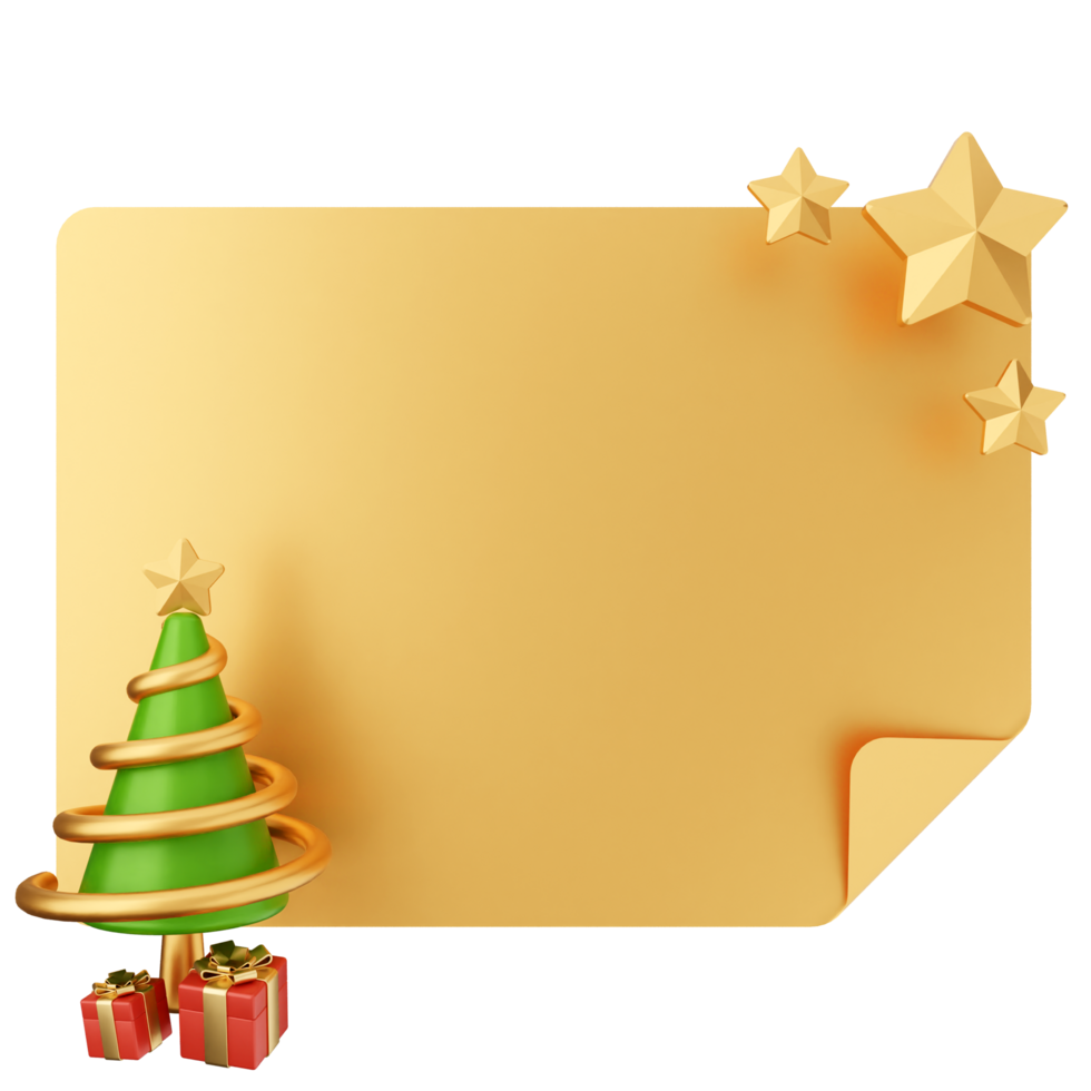 Golden christmas tree with presents and a blank card png