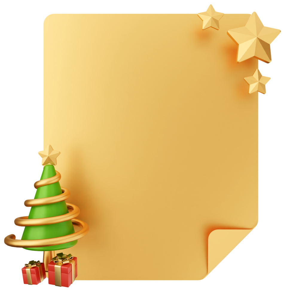 Christmas tree and presents on a gold paper png