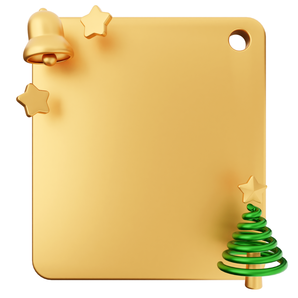A golden christmas tree and bell on a blank board png